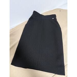 Chanel Skirt Womens 36 Black Wool Pencil Silk Lined CC Button Made in France